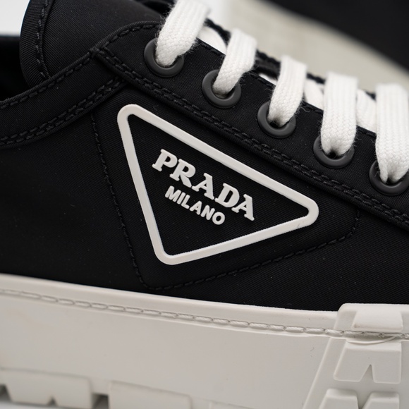 size 40eu 10 US Prada Double Wheel Platform Sneaker Black Nylon White - Picture 11 of 15